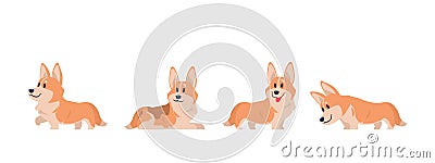 Cartoon corgi. Flat puppy for stickers, postcards, prints and posters, corgi home pet. Vector set of cartoon corgi Vector Illustration