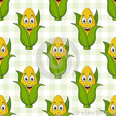 Cartoon Corn Cob Seamless Pattern Vector Illustration