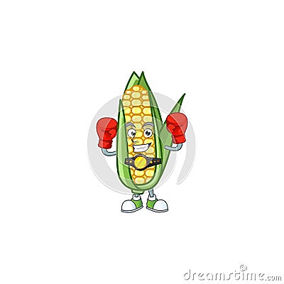 Cartoon corn sweet with the character boxing Vector Illustration