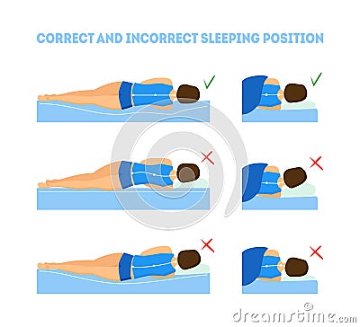 Cartoon Correct Sleeping Body Posture Set. Vector Vector Illustration