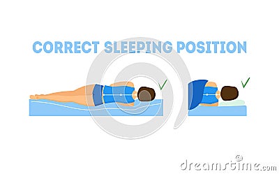 Cartoon Correct Sleeping Body Posture. Vector Vector Illustration