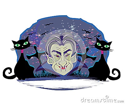 Cartoon Count Dracula , grunge Halloween frame Vector Illustration