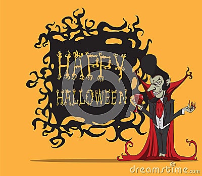 Cartoon Count Dracula. Halloween monster Vector Illustration