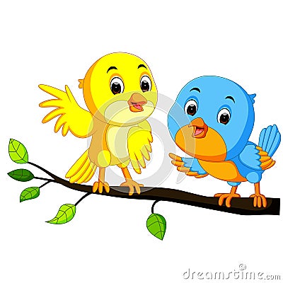 Cartoon couple bird on a branch Vector Illustration