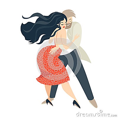 Cartoon couple dancing salsa. Cuban dance. Vector Illustration