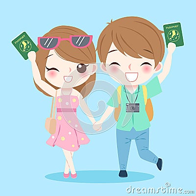 Cartoon couple go to travel Vector Illustration