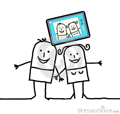 Cartoon couple sending a picture of themselves Vector Illustration