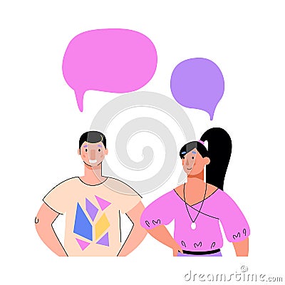 Cartoon couple speaking - people with blank speech bubble templates Vector Illustration