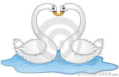 Cartoon couple swans lover kissing Vector Illustration