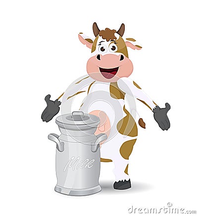 Cartoon cow and milk can Vector Illustration