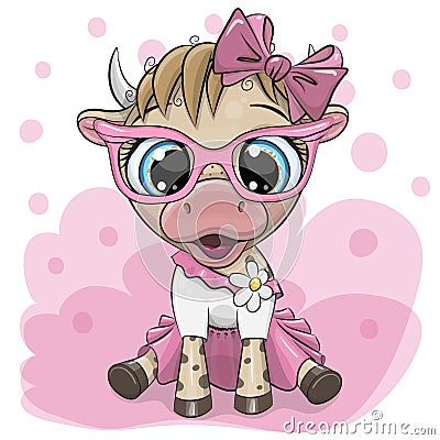 Cartoon Cow in a pink glasses Vector Illustration
