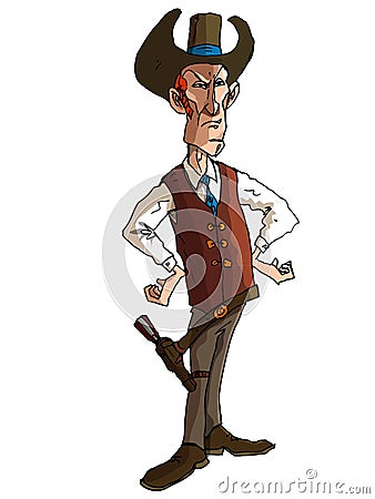 Cartoon cowboy with a gun belt and cowboy hat Vector Illustration