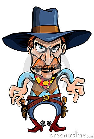 Cartoon cowboy ready to draw his guns Vector Illustration