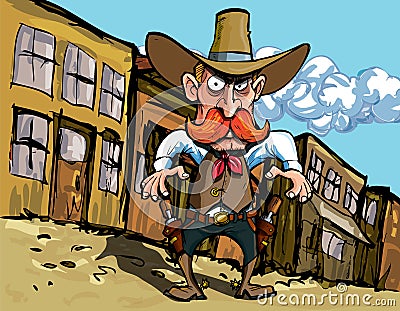 Cartoon cowboy with sixguns Vector Illustration