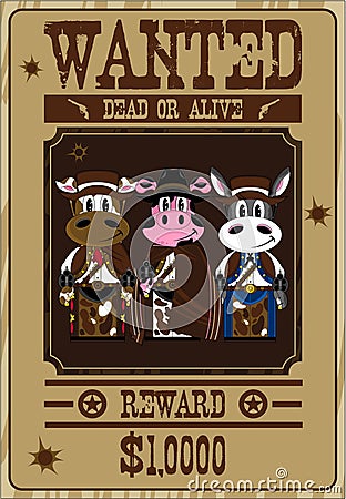 Cartoon Cowboys Wanted Poster Vector Illustration