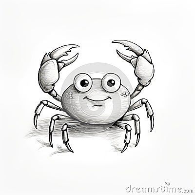 Cartoon Crab Drawing: Simple And Cute 6b Pencil Illustration For Kids Cartoon Illustration