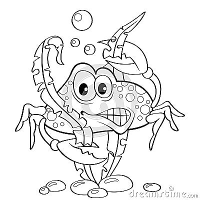 Cartoon crab. Underwater world. Black and white vector illustration for coloring book Vector Illustration