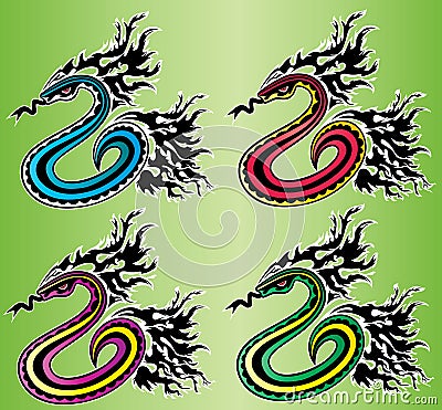 Cartoon crawling snake with fire flames background illustration Cartoon Illustration
