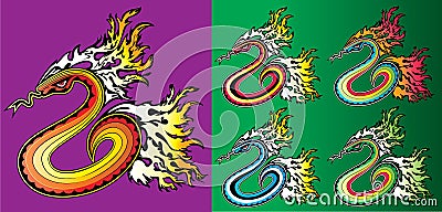 Cartoon crawling snake with wild fire flames background illustration Cartoon Illustration