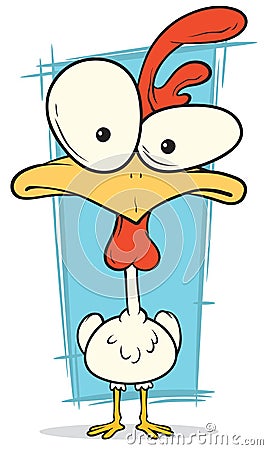 Cartoon crazy chicken with big eyes Vector Illustration