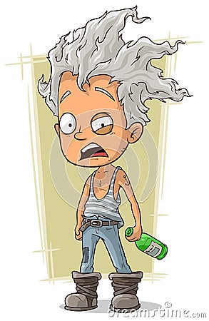 Cartoon crazy old man with gray hair Vector Illustration