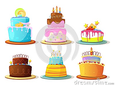 Cartoon cream cakes set isolate on white background. Vector illustrations Vector Illustration