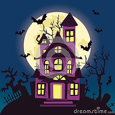 Cartoon Creepy Haunted House Halloween Night Cartoon Illustration