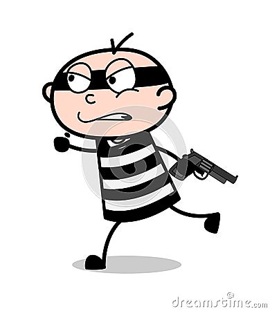 Cartoon Criminal Running with Gun Vector Stock Photo