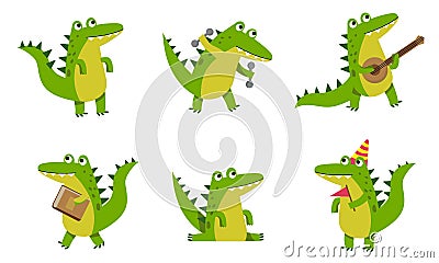 Alligators With Different Emotions In Various Poses Vector Illustrations Cartoon Character Vector Illustration