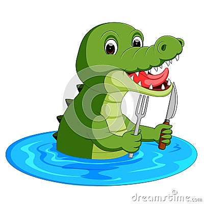 Cartoon crocodile preparing to eat Vector Illustration