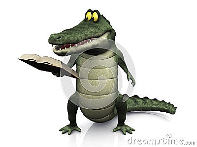Cartoon crocodile reading book. Stock Photo