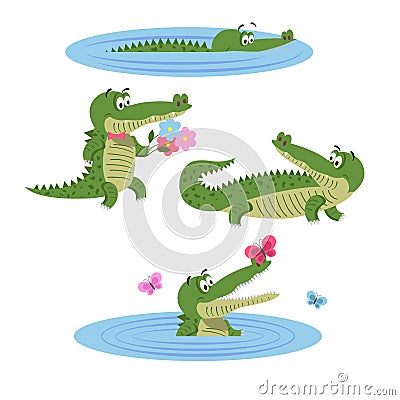 Cartoon Crocodiles on Nature Isolated Illustration Vector Illustration