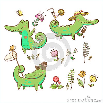 Cartoon crocodiles set. Vector Illustration