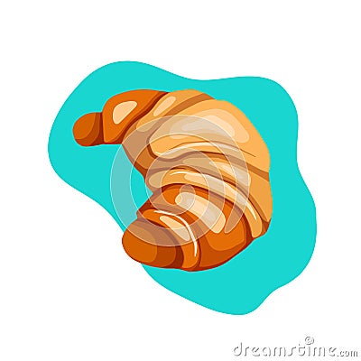 Cartoon croissant illustration on turquoise background. Puff pastry bagel. French pastries. Vector flat picture Vector Illustration