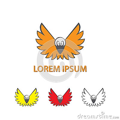 Cartoon crow with open wings. A flying bird logo. Vector Illustration