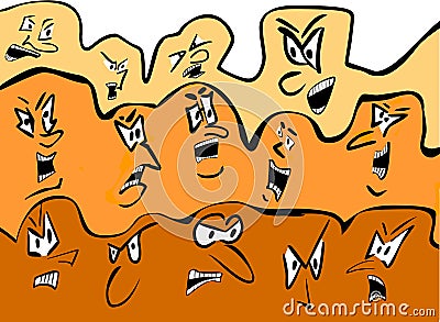 Cartoon Crowd - Angry Faces Vector Illustration