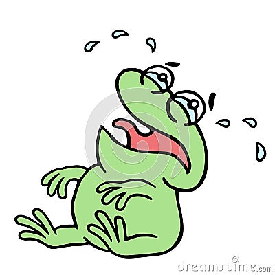 Cartoon crying green frogling. Vector illustration. Vector Illustration