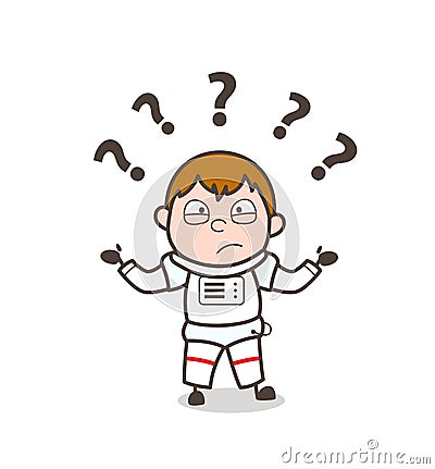 Cartoon Cunfused Cosmonaut Vector Character Expression Stock Photo