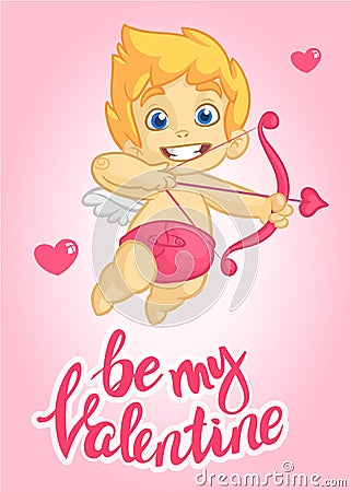 Cartoon cupid. St Valentine`s vector postcard. Vector Illustration