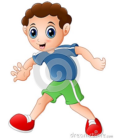 Cartoon curly young boy posing on a white background Vector Illustration