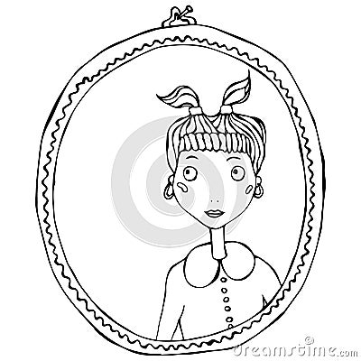Cartoon Cute Adorable Girl in the Mirror Frame. Vector Illustration. Vector Illustration