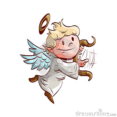 Cartoon cute angel, playing lyre Vector Illustration