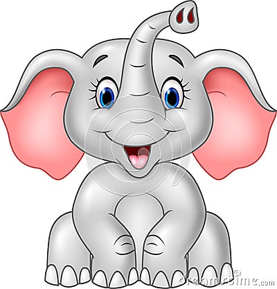 Cartoon cute baby elephant isolated on white background Vector Illustration