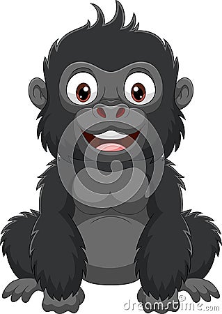 Cartoon cute baby gorilla sitting Vector Illustration