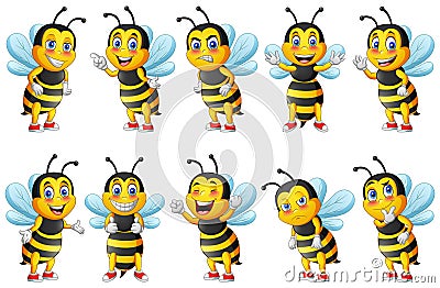 Cartoon cute bee character set Stock Photo