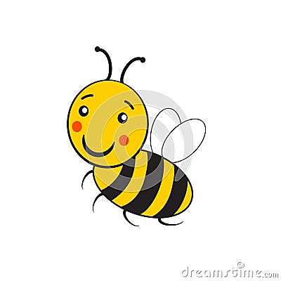 Cartoon cute bee.vector illustration isolated.Cartoon cute striped little bumble bee Vector Illustration