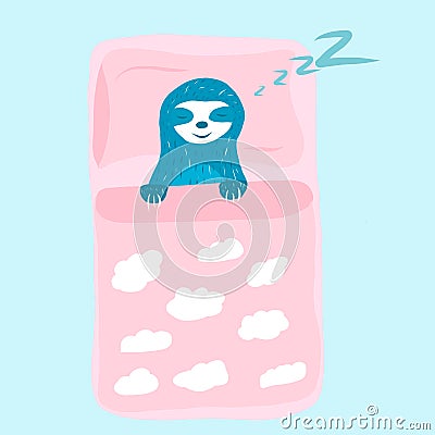 Cartoon cute blue sloth sleeping Vector Illustration