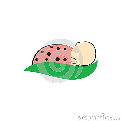 Cartoon cute bright baby ladybug sleeping Vector Illustration