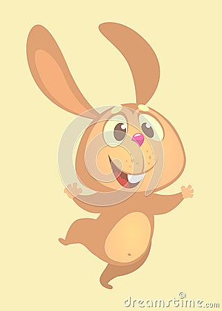 Cartoon cute bunny rabbit dancing excited. Flat Bright Color Simplified Vector Illustration Vector Illustration