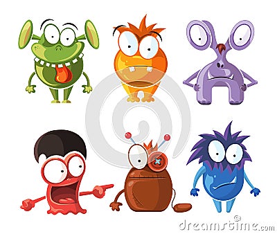 Cartoon cute character monsters vector set Vector Illustration